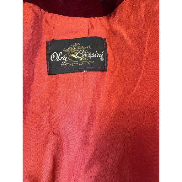 Vtg Oleg Cassini Designer Womens Red Velvet Jacket Holiday Black Tie Lined XS/S* - Picture 4 of 11